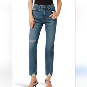 Hudson Holly High Rise Straight Leg Jeans Distressed Hem 27